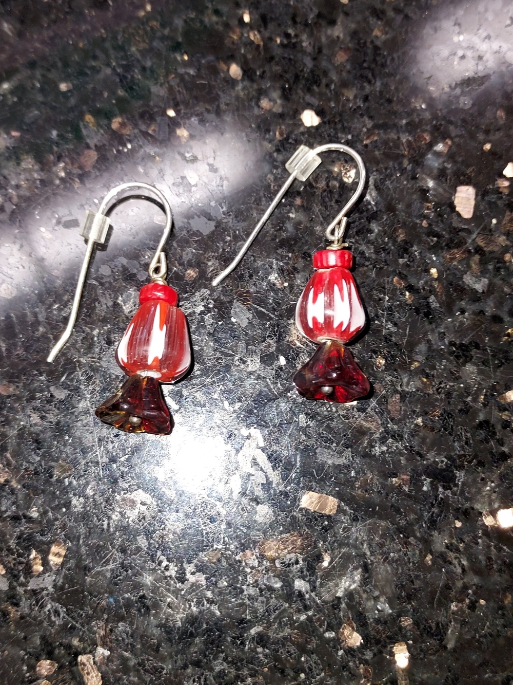 Red Glass Flower Drop Earrings - Women Jewelry